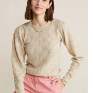 Vineyard Vines cashmere sweater puff sleeve beige NWOT